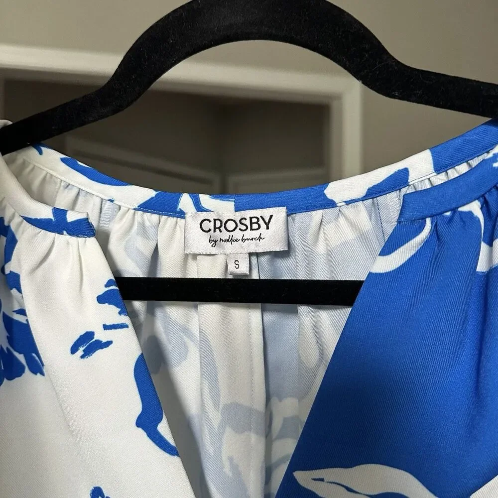 Crosby by Mollie Burch Blue & White Blouse Floral Size S Womens Top Cottage Chic - Picture 8 of 8